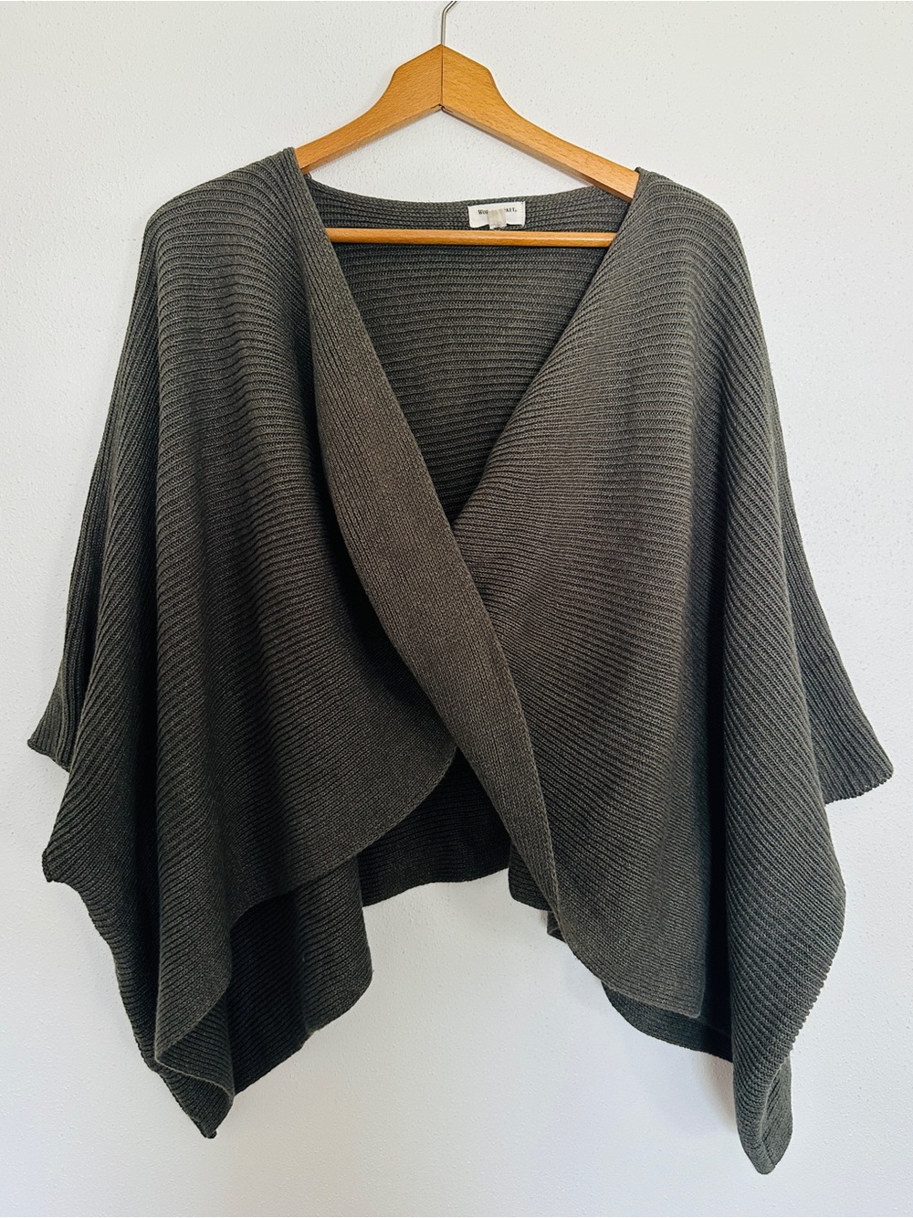 World Market Taupe Gray Ribbed Cross Front Poncho Sweater One Size